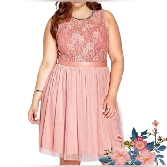 Forever 21 + Plus Sizes Elegant Dusty Pink Lace & Tulle Dress - Picture 16 of 16
